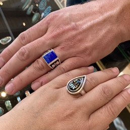 Lapis lazuli ring, black jade with opals ring Lapis lazuli ring, black jade with opals ring