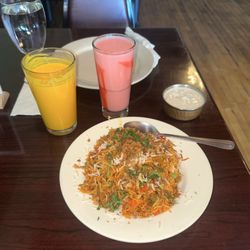 Lamb Biryani with Sauce, Mango Lassi and Rose Milk