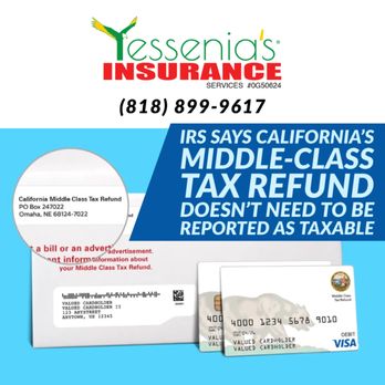 Yessenia's Insurance - IRS middle class tax refund Doesn't need to be reported as taxable! - Insurance Near Me - Pacoima, California Yessenia's Insurance - IRS middle class tax refund Doesn't need to be reported as taxable! - Insurance Near Me - Pacoima, California