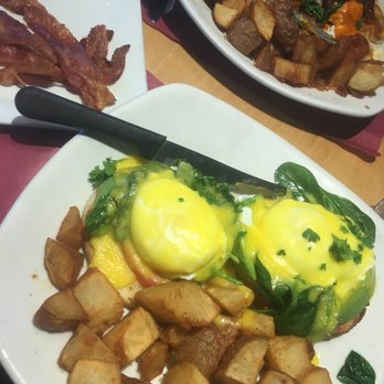 Uncommon Grounds - California Benedict and Southern Style Eggs Benedict with side of bacon - Breakfast & Brunch Near Me - Watertown, Massachusetts