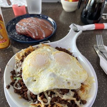 Eggspress Cafe - Chorizo Skillet with Red Velvet Pancakes - Wraps Near Me - Gages Lake, Illinois Eggspress Cafe - Chorizo Skillet with Red Velvet Pancakes - Wraps Near Me - Gages Lake, Illinois