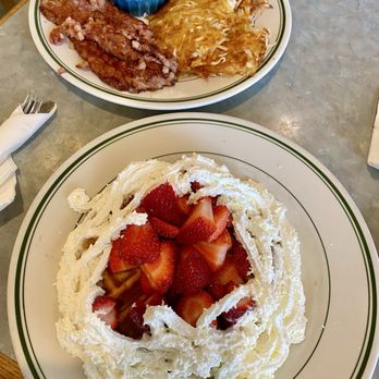 Bosco's Diner - Belgian waffle with strawberries & cream. - American Near Me - Victorville, California