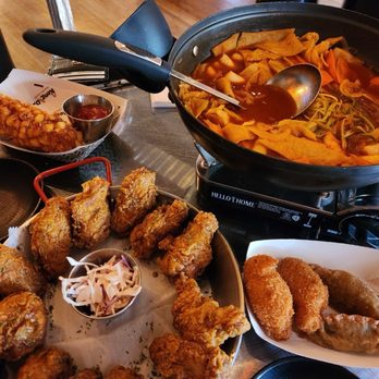 Kong Dog - KP tteok-boki, soy garlic wings, and potato kong dog - Korean Near Me - Somerville, Massachusetts Kong Dog - KP tteok-boki, soy garlic wings, and potato kong dog - Korean Near Me - Somerville, Massachusetts