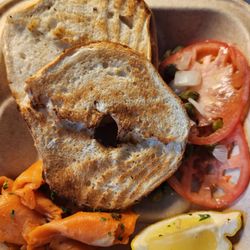 Offshore Tapas And Wine Bar - The smoked salmon bagel arrives unconstructed so you can have it the way you want it! I liked that feature.