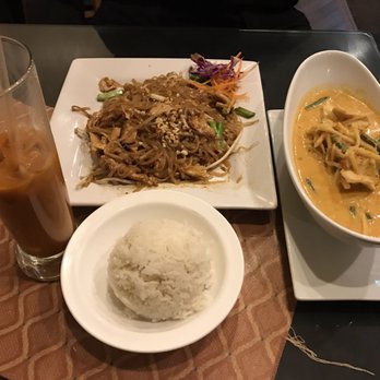 Thai Paradise - Chicken pad Thai and red curry with steamed rice and iced tea - Thai Near Me - Indianapolis, Indiana Thai Paradise - Chicken pad Thai and red curry with steamed rice and iced tea - Thai Near Me - Indianapolis, Indiana