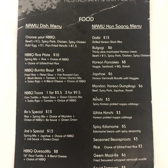 Namu - Menu - Korean Near Me - Durham, North Carolina