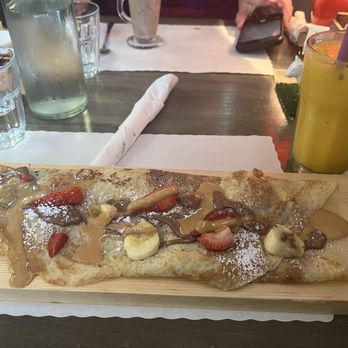 The Red Bud Cafe - Jessica Crepe with peanut butter, strawberries, and bananas - Cafes Near Me - Daytona Beach, Florida The Red Bud Cafe - Jessica Crepe with peanut butter, strawberries, and bananas - Cafes Near Me - Daytona Beach, Florida