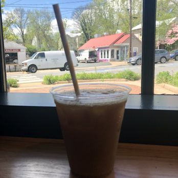 Belle - View from table counter seating. Small Iced decaf Americano with Soy - Breakfast & Brunch Near Me - Charlottesville, Virginia Belle - View from table counter seating. Small Iced decaf Americano with Soy - Breakfast & Brunch Near Me - Charlottesville, Virginia