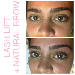 Waxed eyebrows and lifted lashes