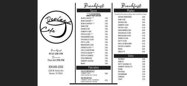 Menu photo 1 Devine Cafe Devine, TX