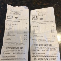 Dunkin' - Inaccurate receipts