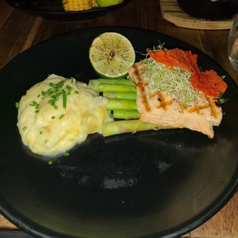 Nusr-Et Steakhouse - Salmon with a side artichokes and mashed potatoes it was yummy and well seasoned cooked to perfection - Steakhouses Near Me - Miami, Florida