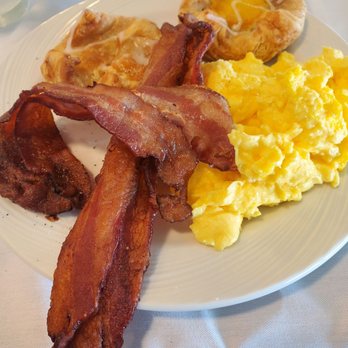 Turf Club - Golden Gate Fields - First plate consisted of pastry, scrambled eggs, and bacon - Horse Racing Near Me - Berkeley, California Turf Club - Golden Gate Fields - First plate consisted of pastry, scrambled eggs, and bacon - Horse Racing Near Me - Berkeley, California