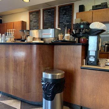 Clouds Rest Coffee - a stainless trash can in front of the counter - Coffee & Tea Near Me - Oakhurst, California