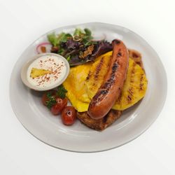 Sunshine & Pineapple - ALOHA#1
Grilled Pineapple
 Pineapple Sausage
 Scramble Eggs
 Salad w/ Pineapple Dressing
 Croffle or Sourdough Bread