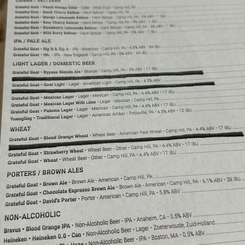 Grateful Goat Brewing & Provisions - Beer Menu! - American Near Me - Camp Hill, Pennsylvania Grateful Goat Brewing & Provisions - Beer Menu! - American Near Me - Camp Hill, Pennsylvania