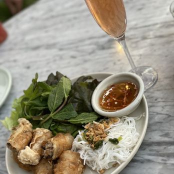 Slanted Door - Crispy Pork & Shrimp Imperial Roll Poe sparking wine - Vietnamese Near Me - San Ramon, California Slanted Door - Crispy Pork & Shrimp Imperial Roll Poe sparking wine - Vietnamese Near Me - San Ramon, California