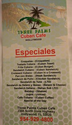 Menu photo 5 Three Palms Cuban Cafe Hollywood, FL