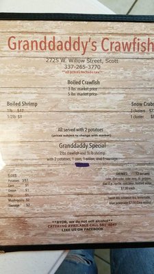 Menu photo 1 Granddaddy's Crawfish Scott, LA Menu photo 1 Granddaddy's Crawfish Scott, LA