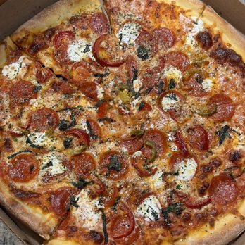 Hot Tomatoes - Hot Tomato Pie with cherry peppers and pepperoni - Pizza Near Me - Somerville, Massachusetts