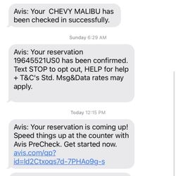 Avis Rent A Car - Rental confirmation.
