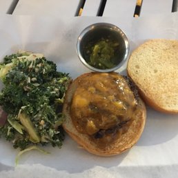 Green chili cheeseburger with kale & Brussels sprout salad (green chili on the side)