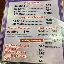 Foot Reflexology - Pricing menu