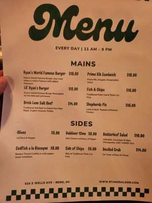 Menu photo 1 Ryan's Saloon & Broiler Reno, NV