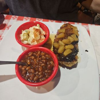 Big Guy's BBQ Roadhouse - Parmasesan crusted Mahi Mahi Roadhouse Beans and Granny's potatoes salad - Barbeque Near Me - Hudson, Wisconsin