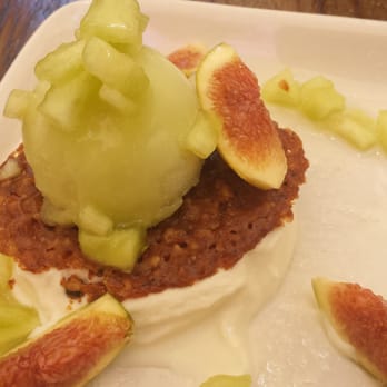 AOC - Grilled fig leaf panna cotta with melon sorbet - Cocktail Bars Near Me - Los Angeles, California