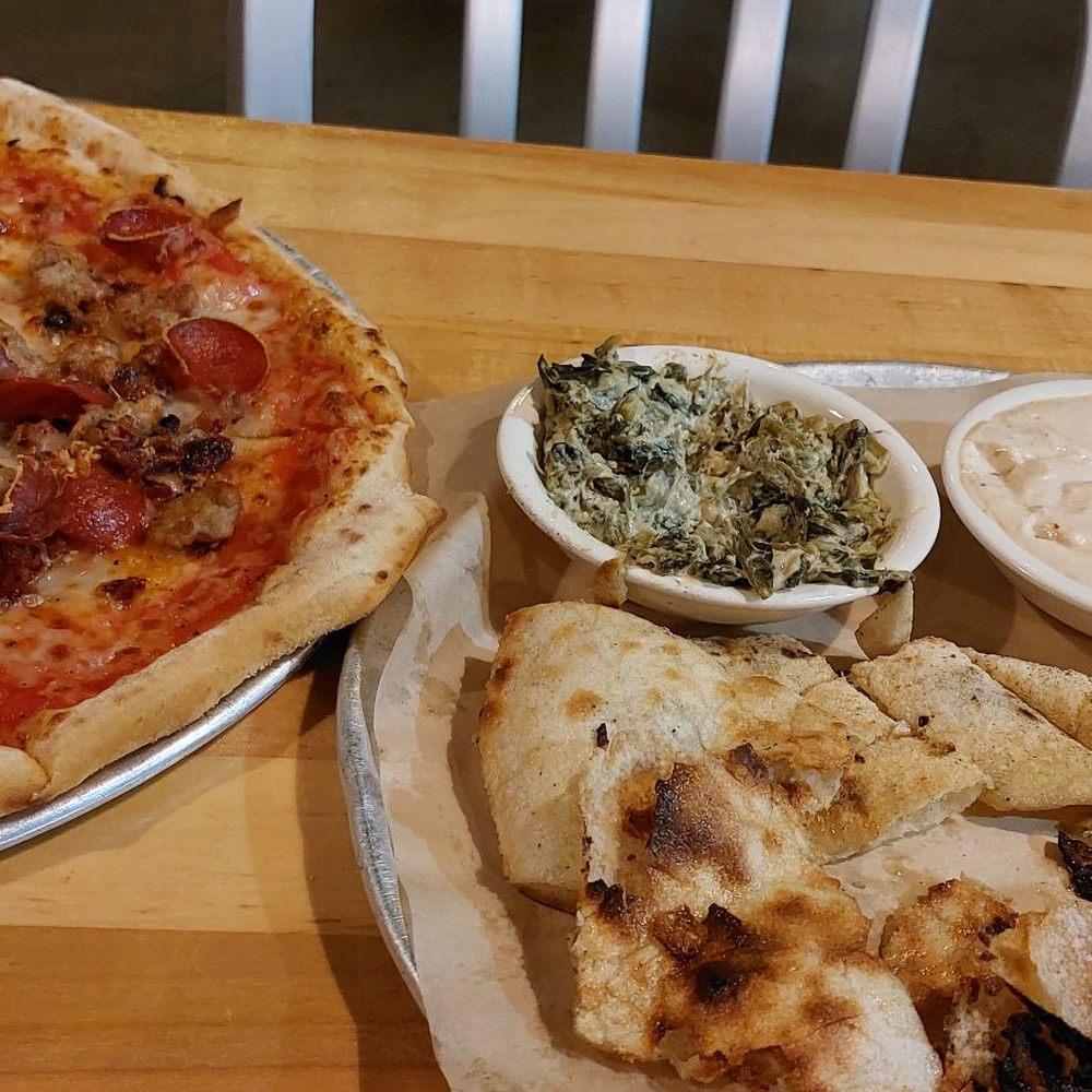 Trapezium Brewing - Pizza and trio of Dips. Beer cheese and spinach were winners! - Pizza Near Me - Petersburg, Virginia Trapezium Brewing - Pizza and trio of Dips. Beer cheese and spinach were winners! - Pizza Near Me - Petersburg, Virginia