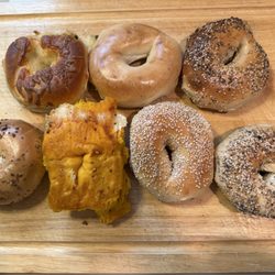 NY Bagel Factory - Part of a bakers dozen  Jalapeño cheddar, plain, everything  Onion, Asiago, sesame, everything