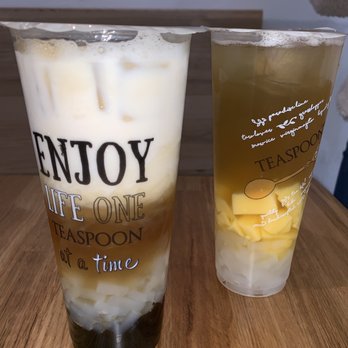 Teaspoon - Liquid gold (left) & jasmine green tea (right) - Bubble Tea Near Me - San Ramon, California Teaspoon - Liquid gold (left) & jasmine green tea (right) - Bubble Tea Near Me - San Ramon, California
