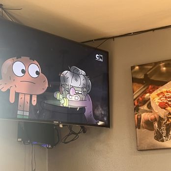 Halal House - The owner played a funny cartoon for the kids :) they were so happy eating burgers and watching cartoons - Mediterranean Near Me - Northridge, California