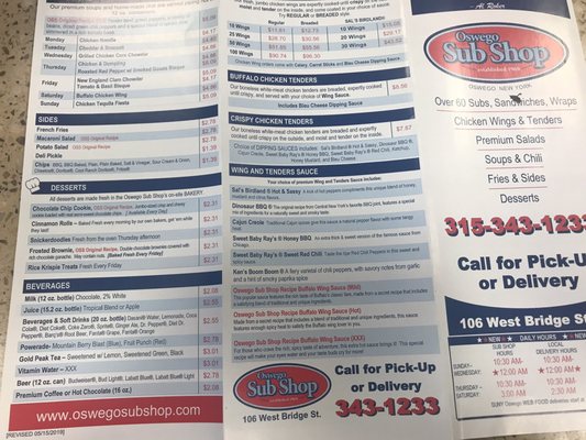 Menu photo 2 Oswego Sub Shop Oswego, NY