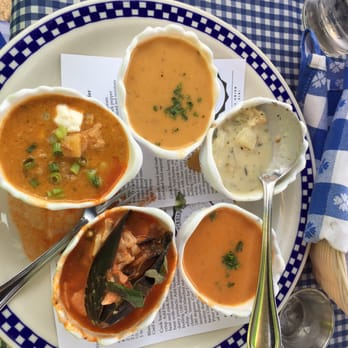 Duke's Seafood - The full fleet chowder sampler. It was delicious! - Seafood Near Me - Seattle, Washington Duke's Seafood - The full fleet chowder sampler. It was delicious! - Seafood Near Me - Seattle, Washington