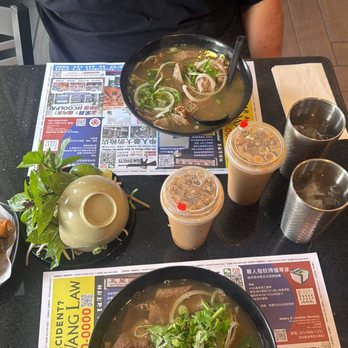 Nha Trang - Two #12 pho and half order of crab rolls #3. Along with two Vietnam coffee. - Vietnamese Near Me - Monterey Park, California