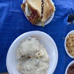 Breakfast by the Sea - One biscuit and gravy and a BLT sandwich. Delicious!!