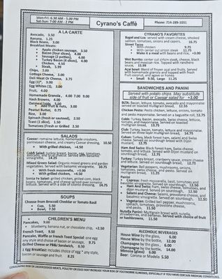 Menu photo 2 Cyrano's Caffe Orange, CA