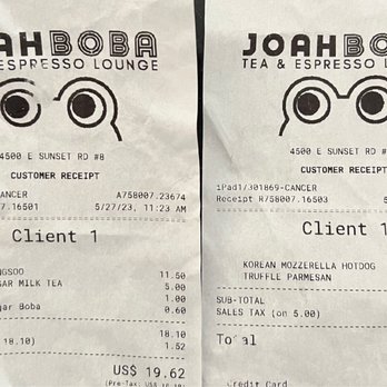 Joah Boba - Receipt - Bubble Tea Near Me - Henderson, Nevada Joah Boba - Receipt - Bubble Tea Near Me - Henderson, Nevada