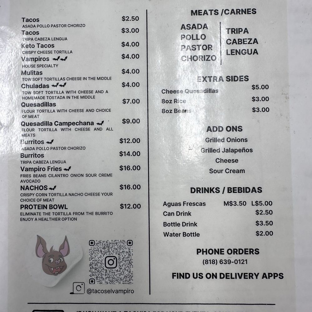 Tacos El Vampiro - Menú - Mexican Near Me - Sylmar, California