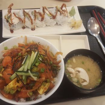 Duck Sushi - Salmon poke bowl, bleh  And spider roll - Sushi Bars Near Me - Eugene, Oregon