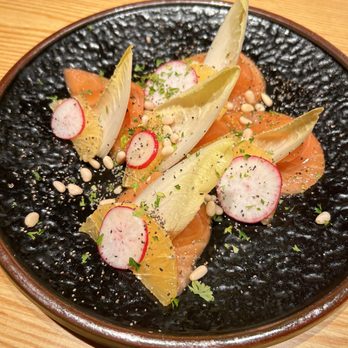 Tendon Kohaku - Endive Salmon Carpaccio - Japanese Near Me - Bellevue, Washington Tendon Kohaku - Endive Salmon Carpaccio - Japanese Near Me - Bellevue, Washington