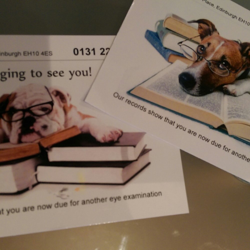 R C Cunning - Gotta love appointment postcards with doggie pics #yelpmission - Eyewear & Opticians Near Me - Edinburgh, EDH