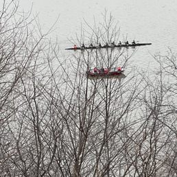 Watching the West Point Crew team practice from the Thayer outdoor patio