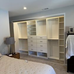 Custom Closets 805 - Custom built-in closet organizer with drawers, shelves, and hanging space. Custom closets * Closet remodel * Closet design