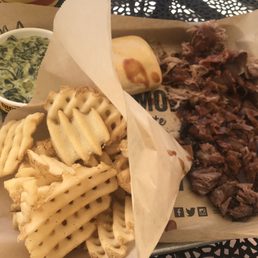 Beef Brisket and pulled pork with creamed spinach Beef Brisket and pulled pork with creamed spinach