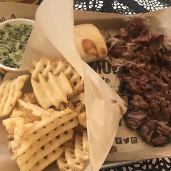 Dickey's Barbecue Pit - Beef Brisket and pulled pork with creamed spinach - Barbeque Near Me - The Villages, Florida Dickey's Barbecue Pit - Beef Brisket and pulled pork with creamed spinach - Barbeque Near Me - The Villages, Florida