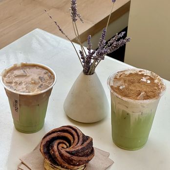 Malou Coffee - Okinawa Cold Foam, Iced Matcha Maple Top and Chocolate Babka - Coffee & Tea Near Me - Los Angeles, California