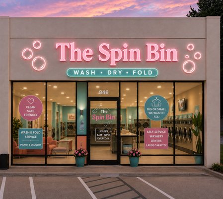 Grand Opening June 27th! - We’re excited to welcome you to The Spin Bin, your new local spot for fast, fresh, and convenient laundry. Celebrate our grand opening on June 27th 2026. We’re redefining the laundromat experience with a bright, clean, and comfortable space designed for the community.
